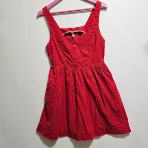 Maeve Anthropologie Red Corduroy Dress Fit & Flare Knee-Length Sleeveless Size 8
